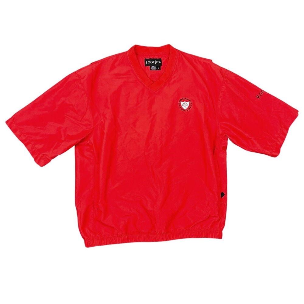 FootJoy‎ Mens Golf Windshirt Short Sleeve V-Neck Red Small Centennial Golf Club
